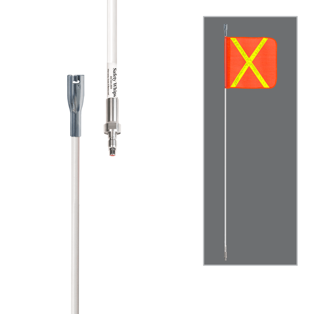 SafetyWhips 8', 1 Piece, Powered, Quick Disconnect, Heavy Duty Whip with Orange Flag (Yellow X)