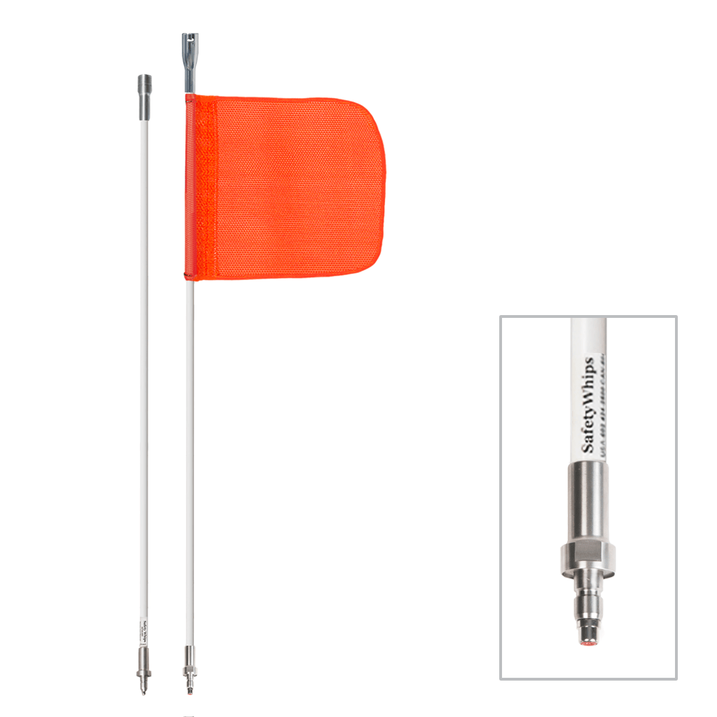 SafetyWhips 8', 2 Piece (Breakdown), Powered, Quick Disconnect, Heavy Duty Whip with Orange Flag