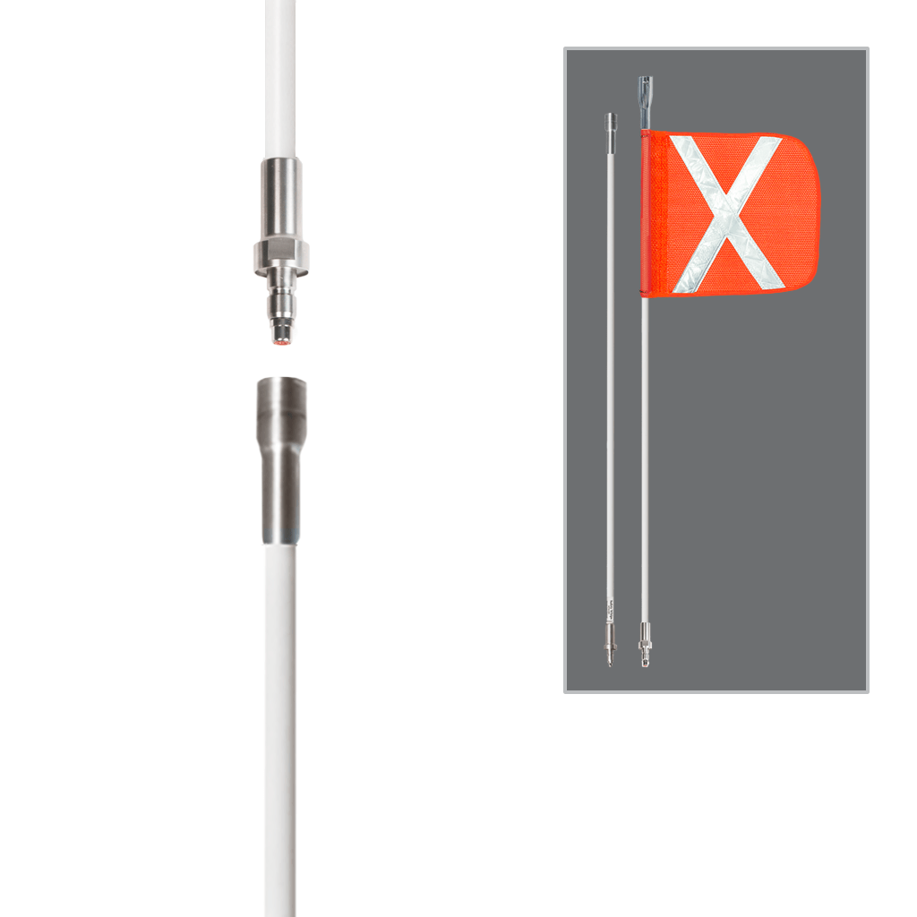 SafetyWhips 12', 2 Piece (Breakdown), Powered, Quick Disconnect, Heavy Duty Whip with Orange Mesh Flag (White X)