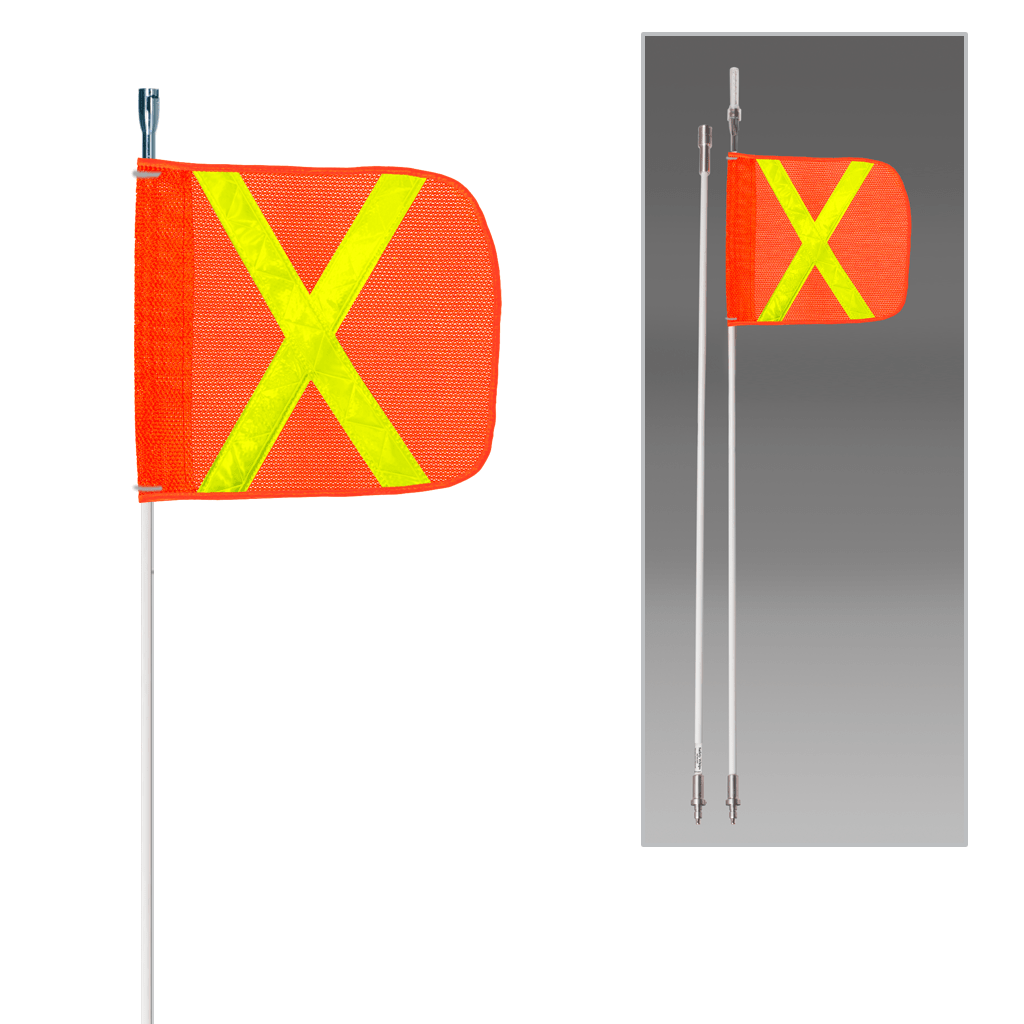 SafetyWhips 8', 2 Piece (Breakdown), Powered, Quick Disconnect, Heavy Duty Whip with Orange Flag (Yellow X)