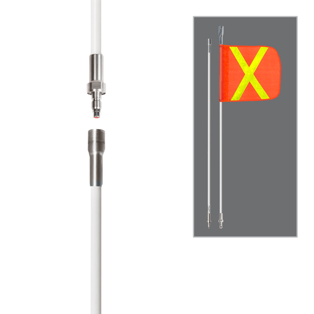 SafetyWhips 8', 2 Piece (Breakdown), Powered, Quick Disconnect, Heavy Duty Whip with Orange Flag (Yellow X)