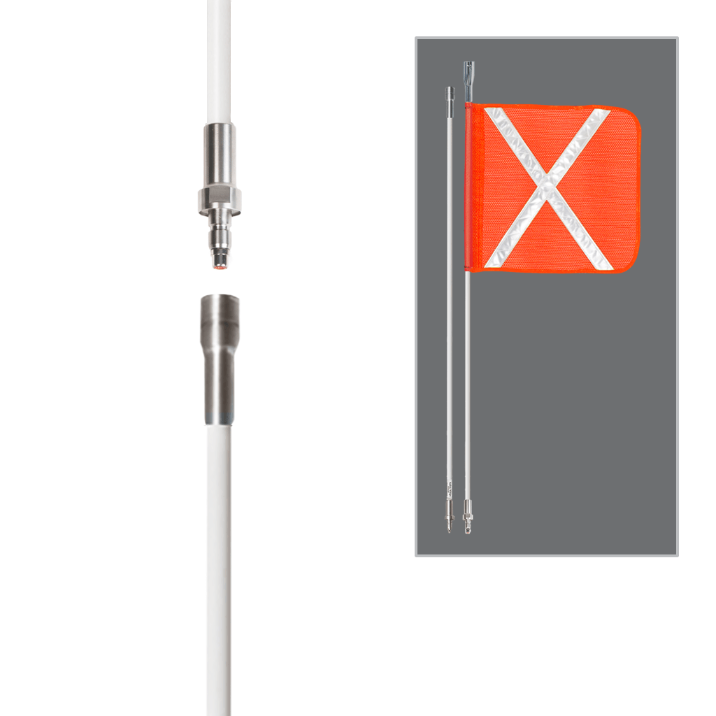 SafetyWhips 8', 2 Piece (Breakdown), Powered, Quick Disconnect, Heavy Duty Whip with Orange Flag (White X)
