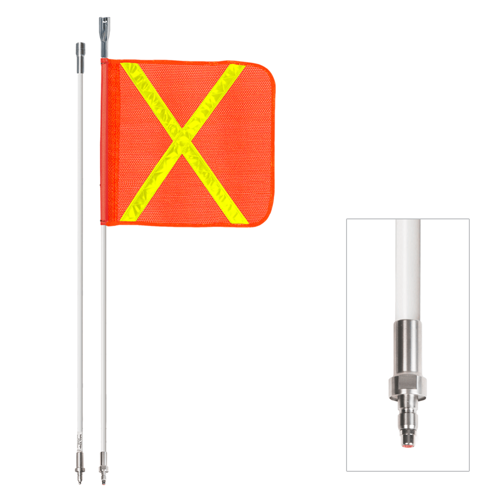 SafetyWhips 8', 2 Piece (Breakdown), Powered, Quick Disconnect, Heavy Duty Whip with Orange Flag (Yellow X)