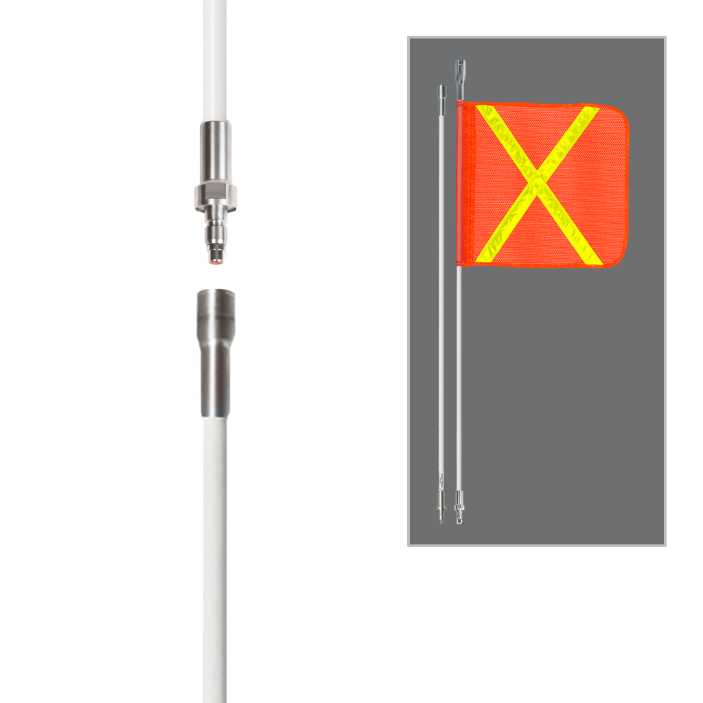 SafetyWhips 8', 2 Piece (Breakdown), Powered, Quick Disconnect, Heavy Duty Whip with Orange Flag (Yellow X)