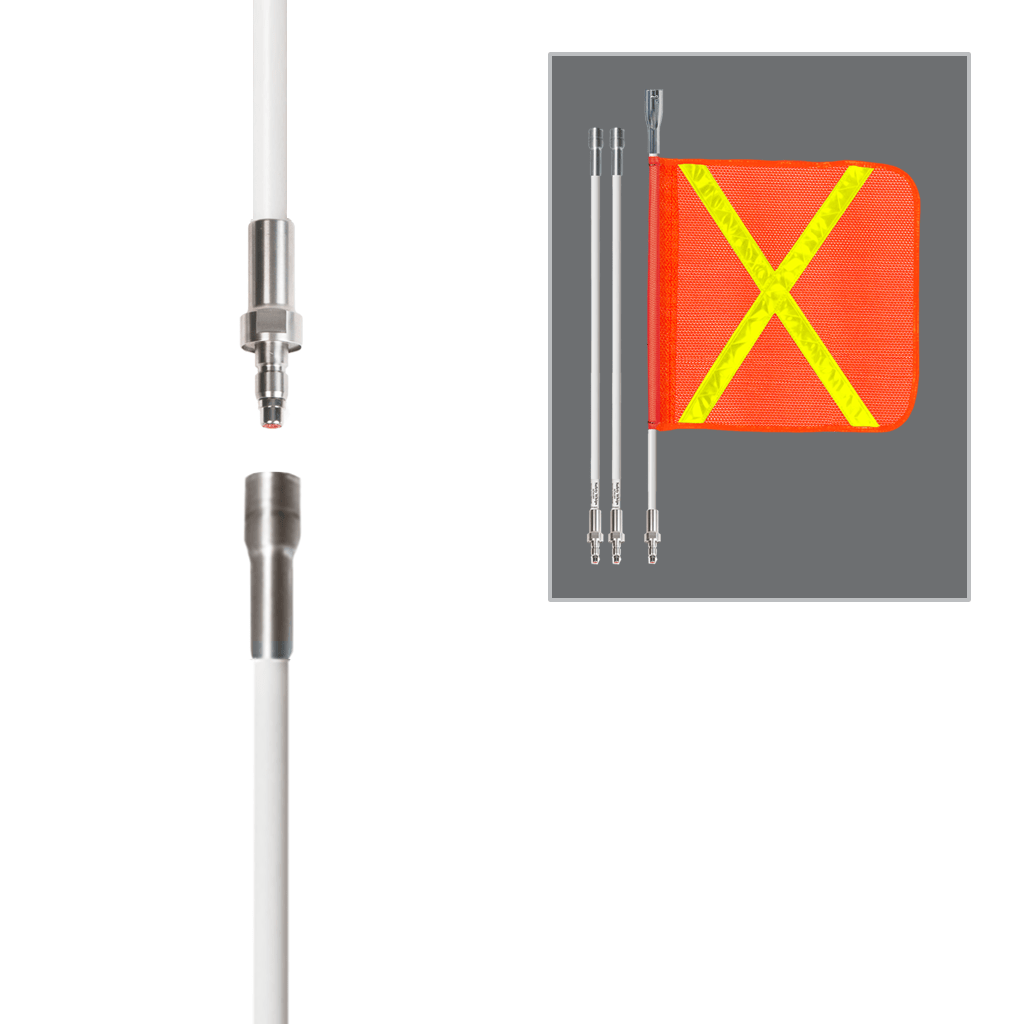 SafetyWhips 8', 4 Piece (Breakdown), Powered, Quick Disconnect, Heavy Duty Whip with Orange Flag (Yellow X)