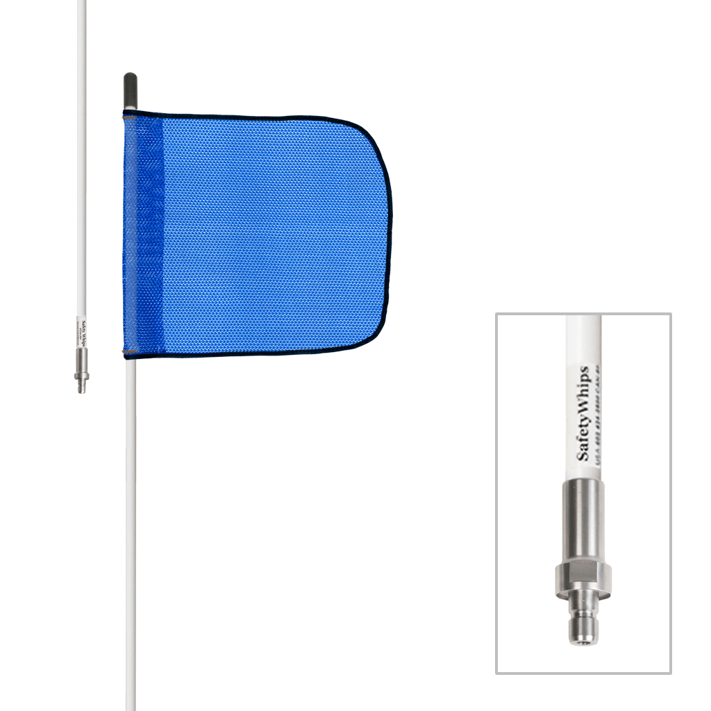 SafetyWhips 8', 1 Piece, Non-powered, Quick Disconnect, Heavy Duty Whip with Blue Flag