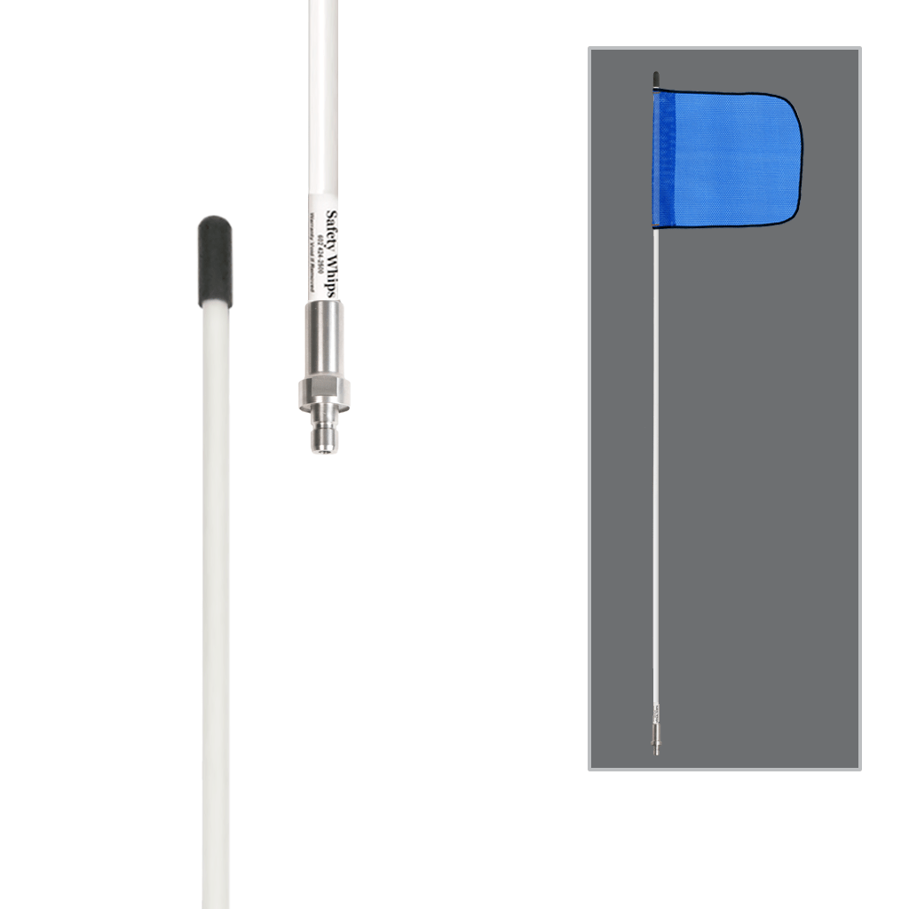 SafetyWhips 8', 1 Piece, Non-powered, Quick Disconnect, Heavy Duty Whip with Blue Flag