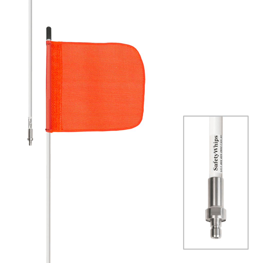 SafetyWhips 8', 1 Piece, Non-powered, Quick Disconnect, Heavy Duty Whip with Orange Flag