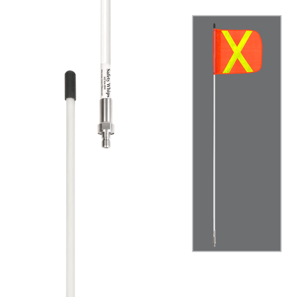 SafetyWhips 8', 1 Piece, Non-powered, Quick Disconnect, Heavy Duty Whip with Orange Flag (Yellow X)