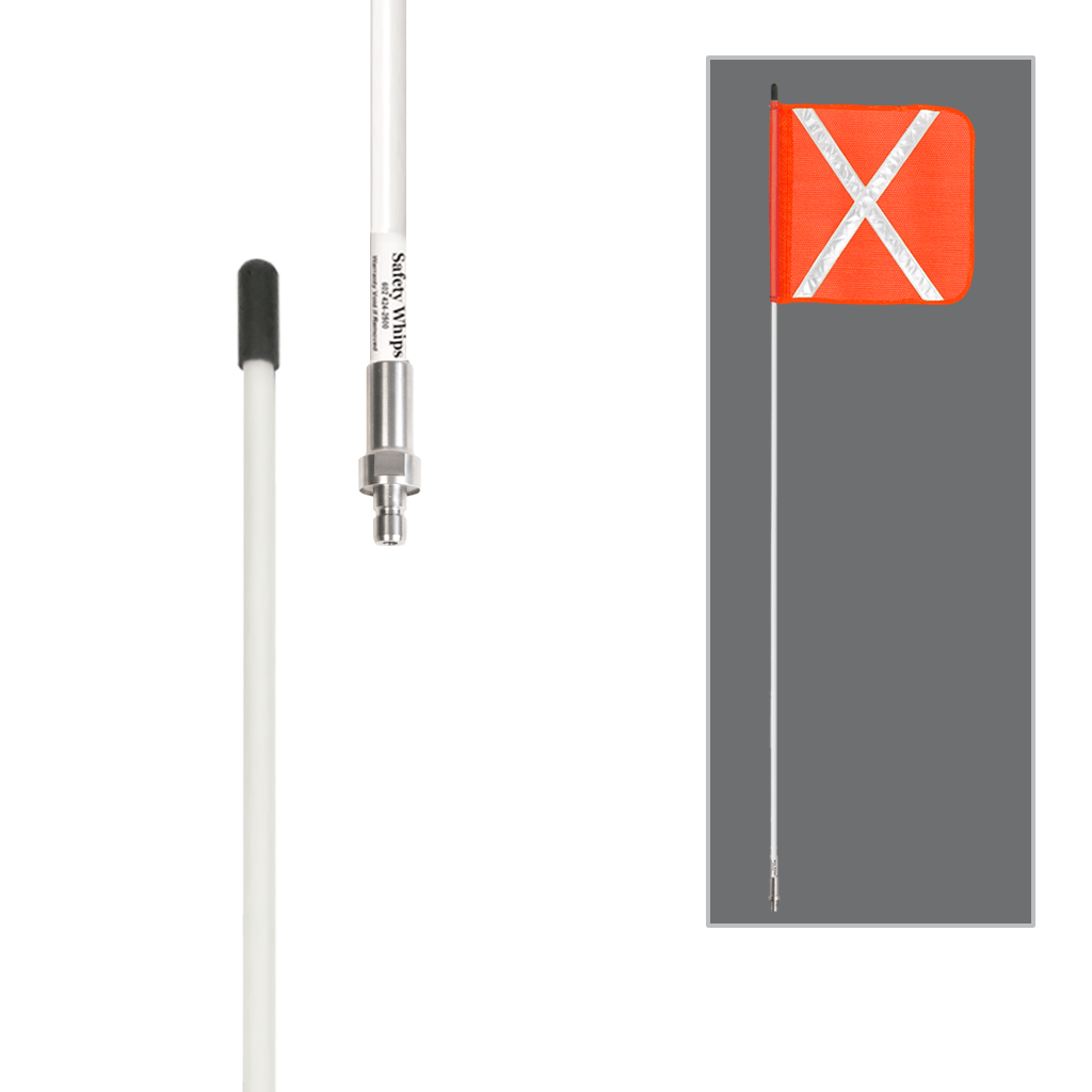SafetyWhips 8', 1 Piece, Non-powered, Quick Disconnect, Heavy Duty Whip with Orange Flag (White X)