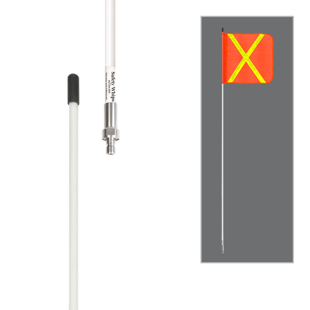 SafetyWhips 8', 1 Piece, Non-powered, Quick Disconnect, Heavy Duty Whip with Orange Flag (Yellow X)