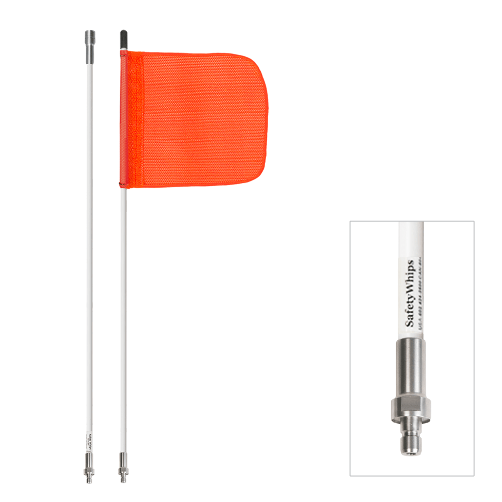 SafetyWhips 8', 2 Piece (Breakdown), Non-powered, Quick Disconnect, Heavy Duty Whip with Orange Flag