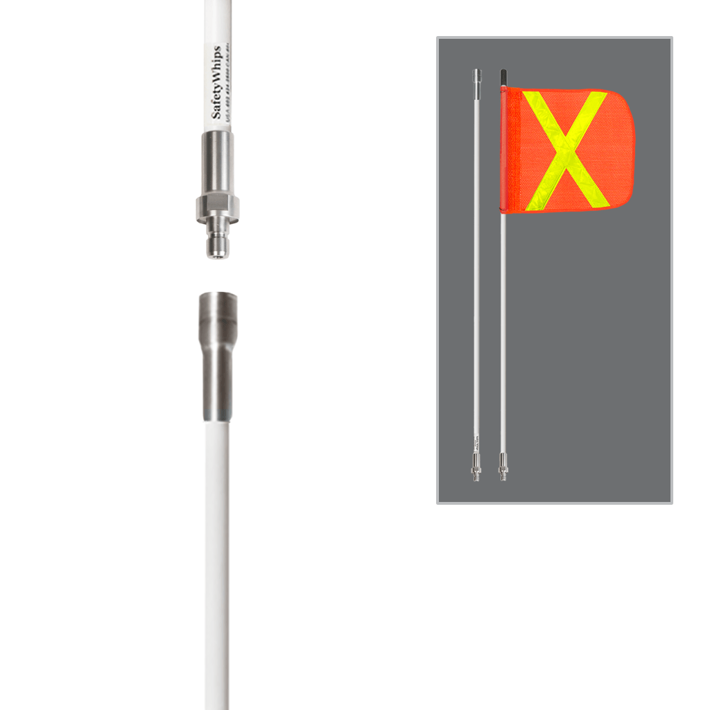 SafetyWhips 8', 2 Piece (Breakdown), Non-powered, Quick Disconnect, Heavy Duty Whip with Orange Flag (Yellow X)