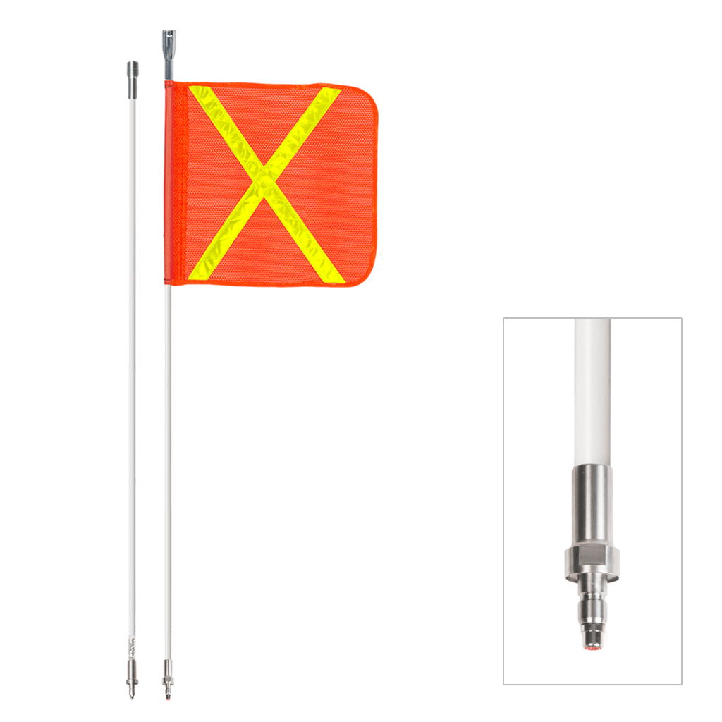 SafetyWhips 9', 2 Piece (Breakdown), Powered, Quick Disconnect, Heavy Duty Whip with Orange Flag (Yellow X)