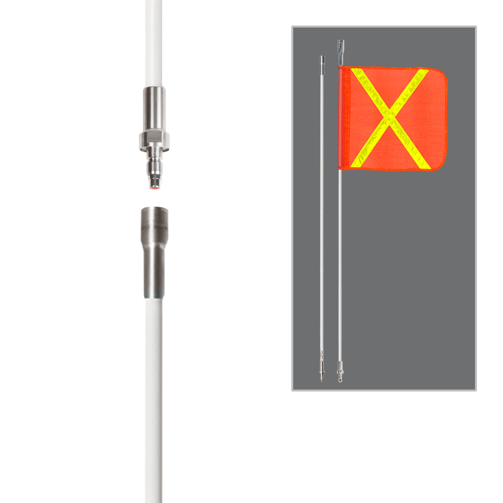 SafetyWhips 9', 2 Piece (Breakdown), Powered, Quick Disconnect, Heavy Duty Whip with Orange Flag (Yellow X)