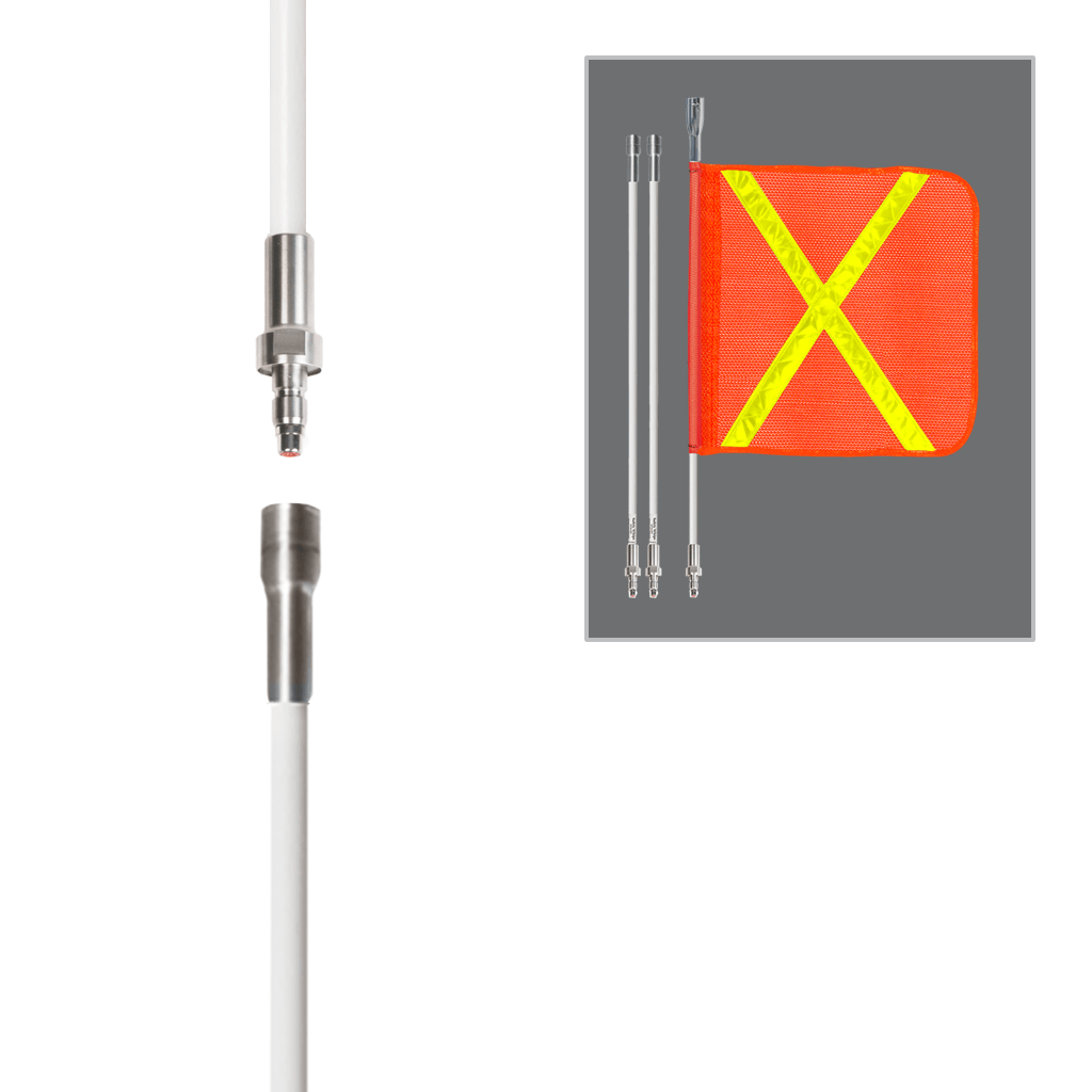 SafetyWhips 9', 3 Piece (Breakdown), Powered, Quick Disconnect, Heavy Duty Whip with Orange Flag (Yellow X)