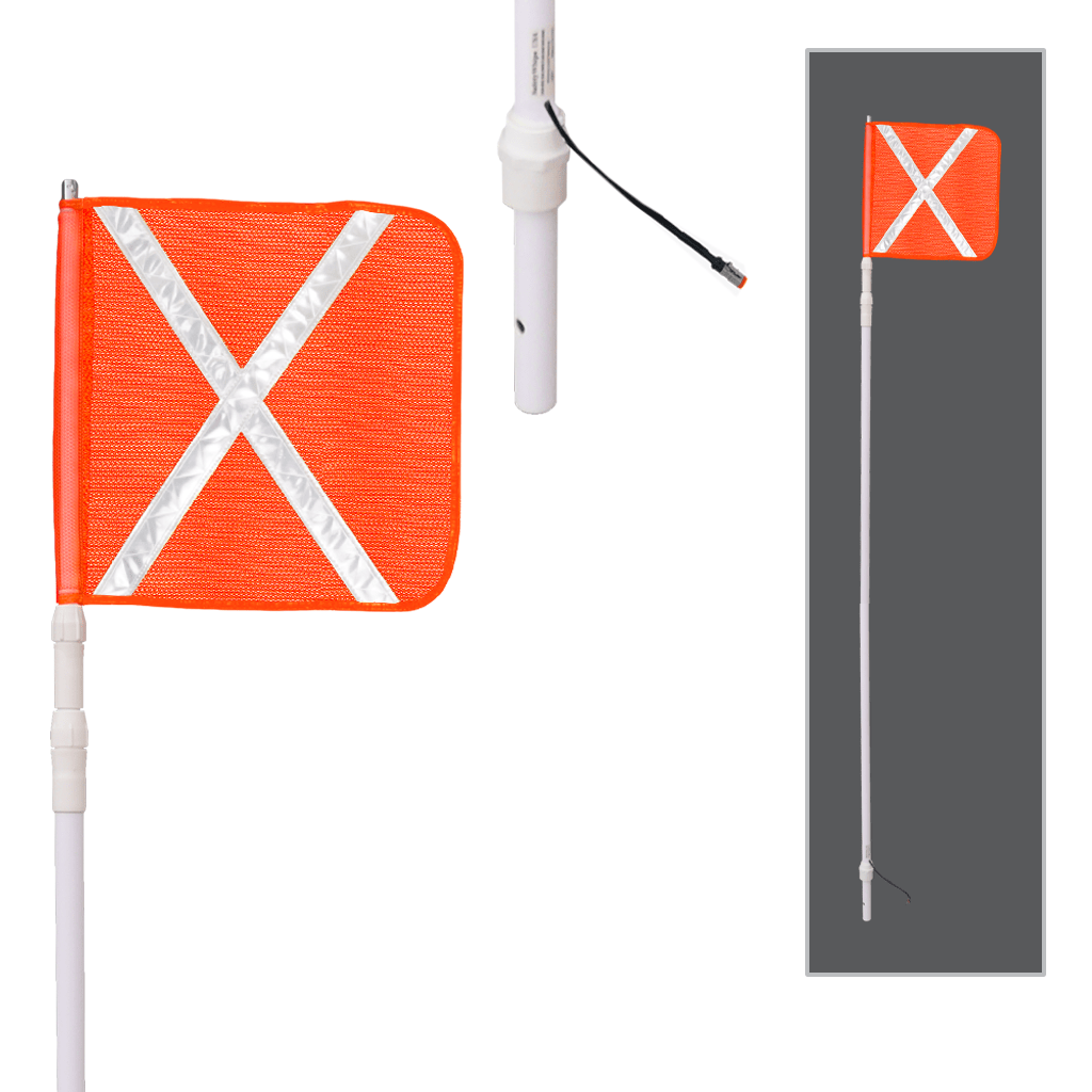 SafetyWhips 13', Powered, Heavy Duty Telescoping Whip with 16" Orange Mesh Flag (White X)