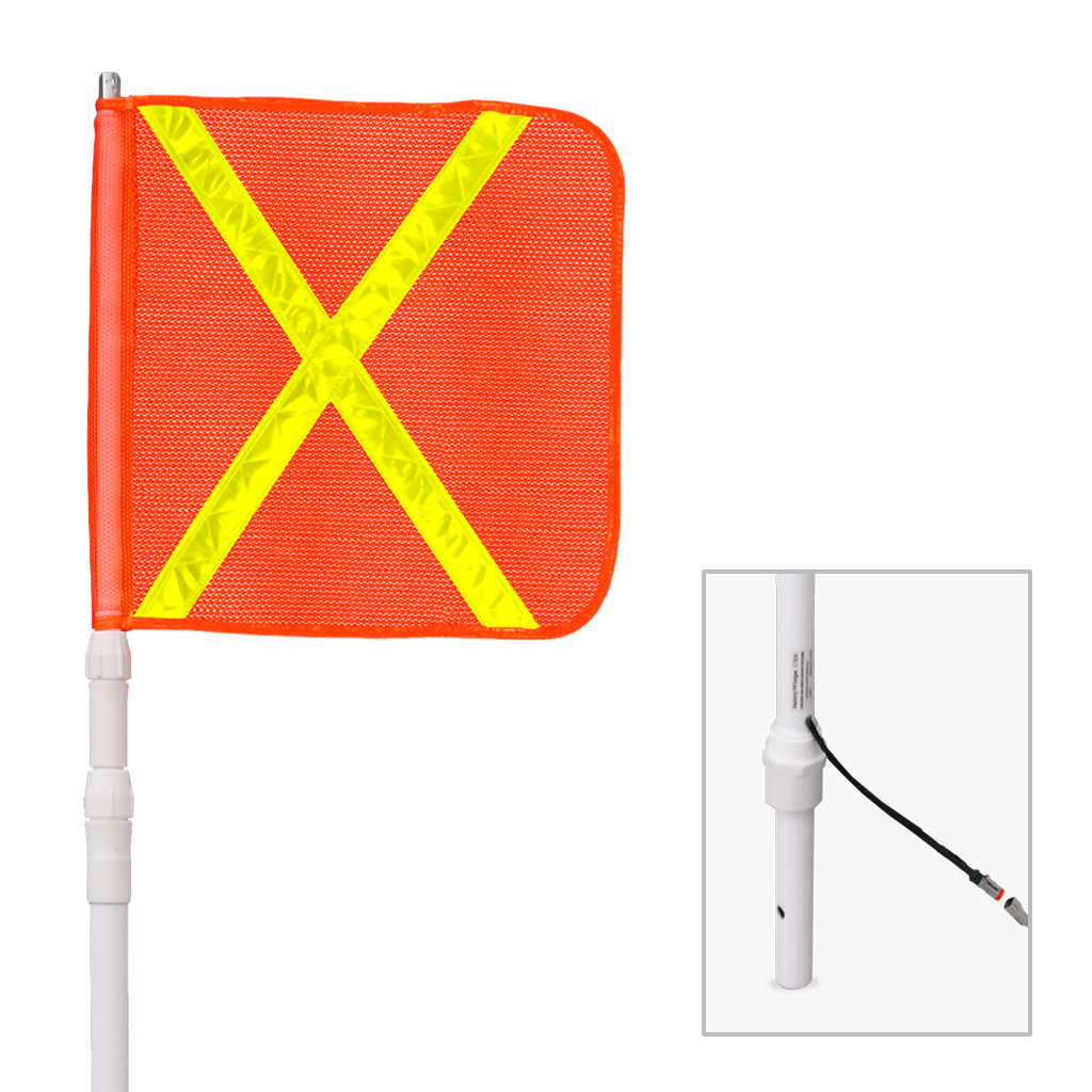 SafetyWhips 13', Powered, Heavy Duty Telescoping Whip with Orange Flag (Yellow X)