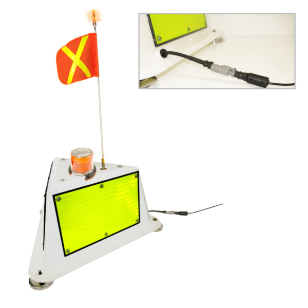 NVIZN 3 Sided Heavy Duty Plastic Vehicle ID with Amber Strobe 4' Powered Whip with 16''x16'' Orange flag with Reflective Yellow X, Amber LED and Strobe