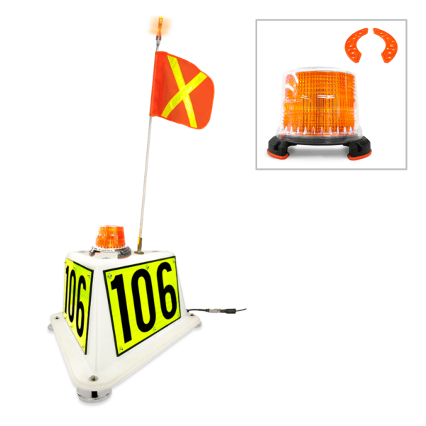 NVIZN 3 Sided Heavy Duty Plastic Vehicle ID with Amber Strobe 4' Powered Whip with 16''x16'' Orange flag with Reflective Yellow X, Amber LED and Strobe