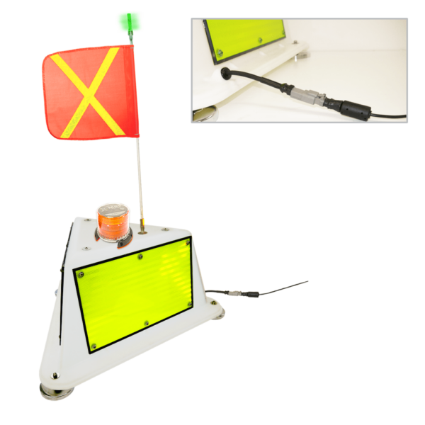NVIZN 3 Sided Heavy Duty Plastic Vehicle ID with Green Strobe 4' Powered Whip with 16''x16'' Orange flag with Reflective Yellow X, Amber LED and Strobe