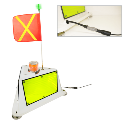NVIZN 3 Sided Heavy Duty Plastic Vehicle ID with Green Strobe 4' Powered Whip with 16''x16'' Orange flag with Reflective Yellow X, Amber LED and Strobe