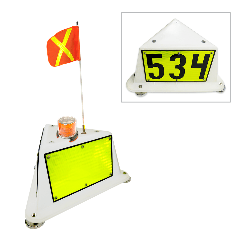NVIZN 3 Sided Heavy Duty Plastic Vehicle ID with 4' Non-Powered Whip with 11''x11'' Orange flag and Reflective Yellow X and an Amber Strobe