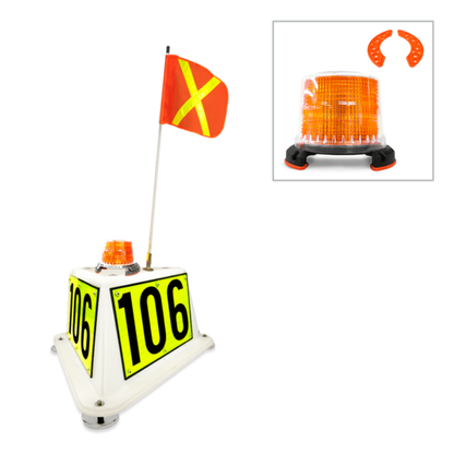 NVIZN 3 Sided Heavy Duty Plastic Vehicle ID with 4' Non-Powered Whip with 11''x11'' Orange flag and Reflective Yellow X 