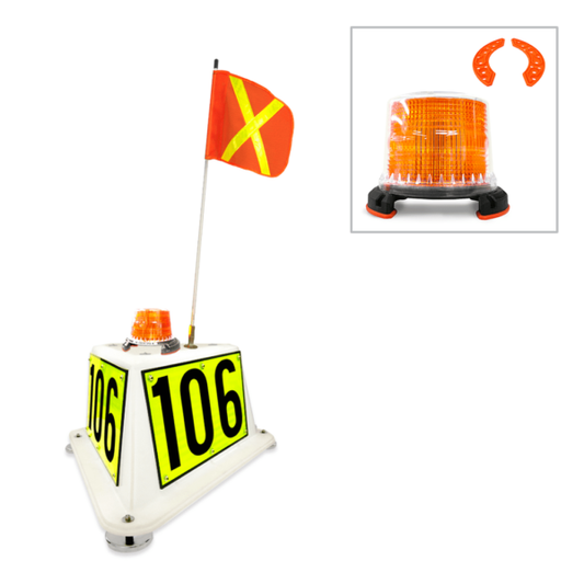 NVIZN 3 Sided Heavy Duty Plastic Vehicle ID with 4' Non-Powered Whip with 11''x11'' Orange flag and Reflective Yellow X 