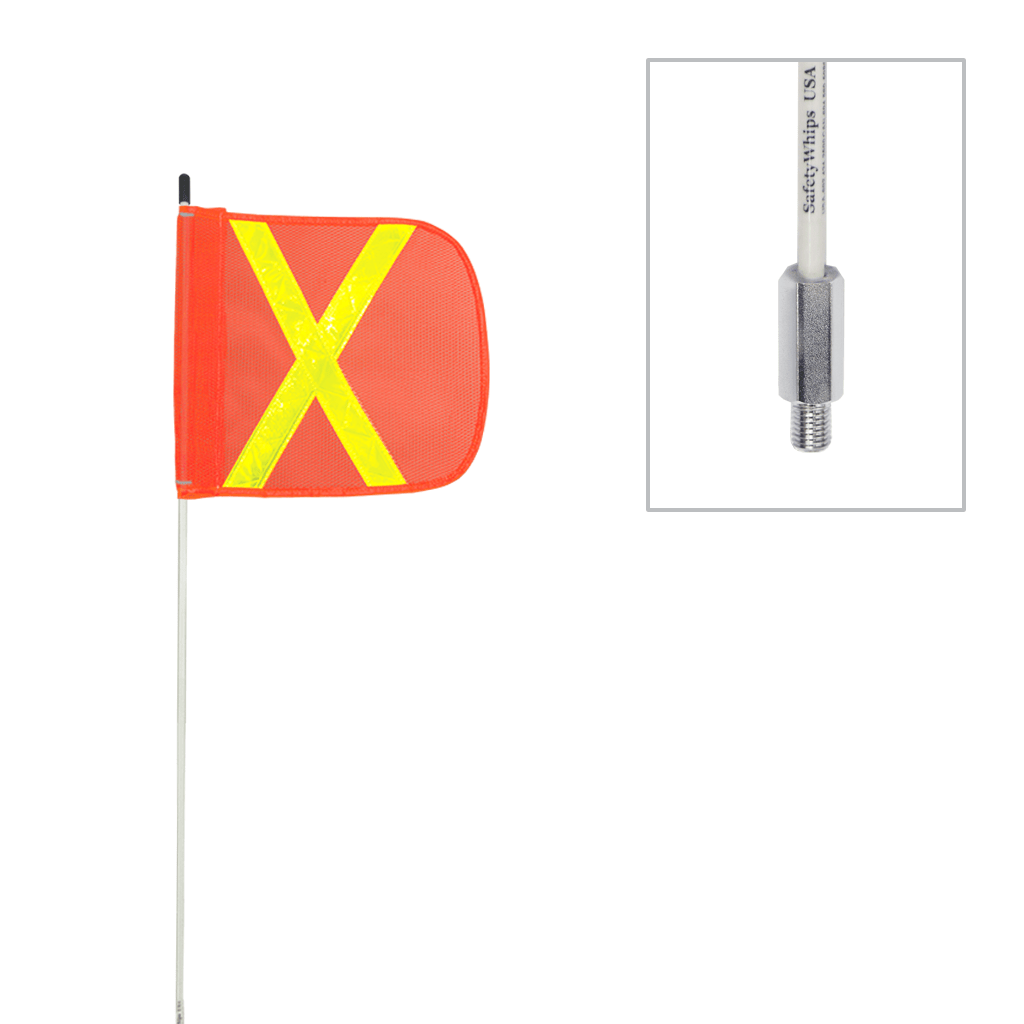 NVIZN 3 Sided Heavy Duty Plastic Vehicle ID with 4' Non-Powered Whip with 11''x11'' Orange flag and Reflective Yellow X and an Amber Strobe