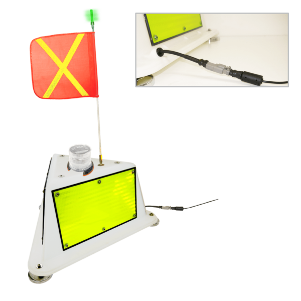NVIZN 3 Sided Heavy Duty Plastic Vehicle ID with Green Strobe 4' Powered Whip with 16''x16'' Orange flag with Reflective Yellow X, Green LED and Strobe