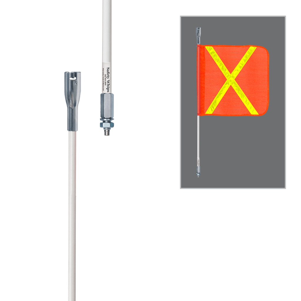 SafetyWhips 2', 1 Piece, Powered, Threaded, Heavy Duty Whip with Orange Flag (Yellow X)
