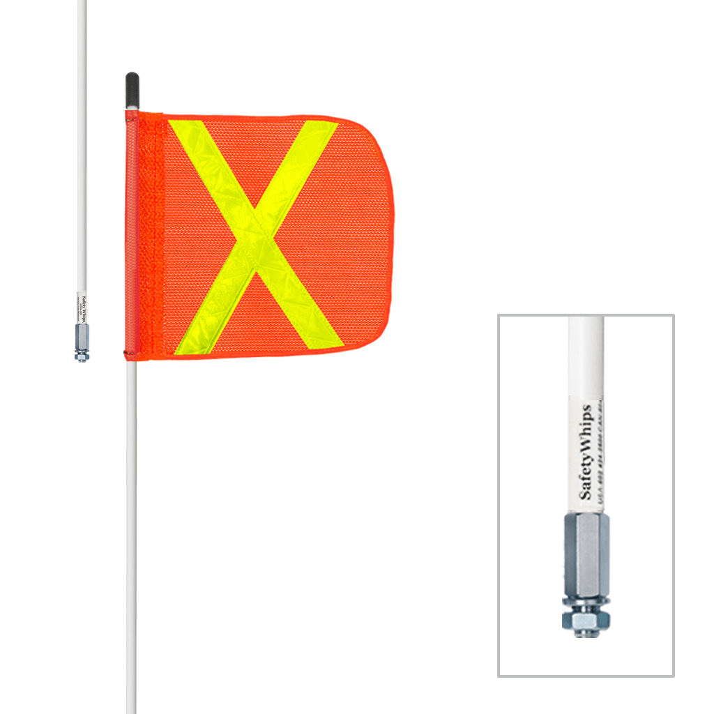 SafetyWhips 2', 1 Piece, Non-Powered, Threaded, Heavy Duty Whip with Orange Flag (Yellow X)