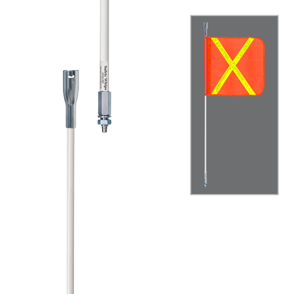 SafetyWhips 3', 1 Piece, Powered, Threaded, Heavy Duty Whip with Orange Flag (Yellow X)