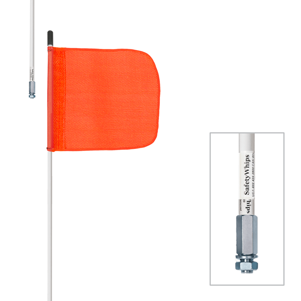 SafetyWhips 3', 1 Piece, Non-Powered, Threaded, Heavy Duty Whip with Orange Flag