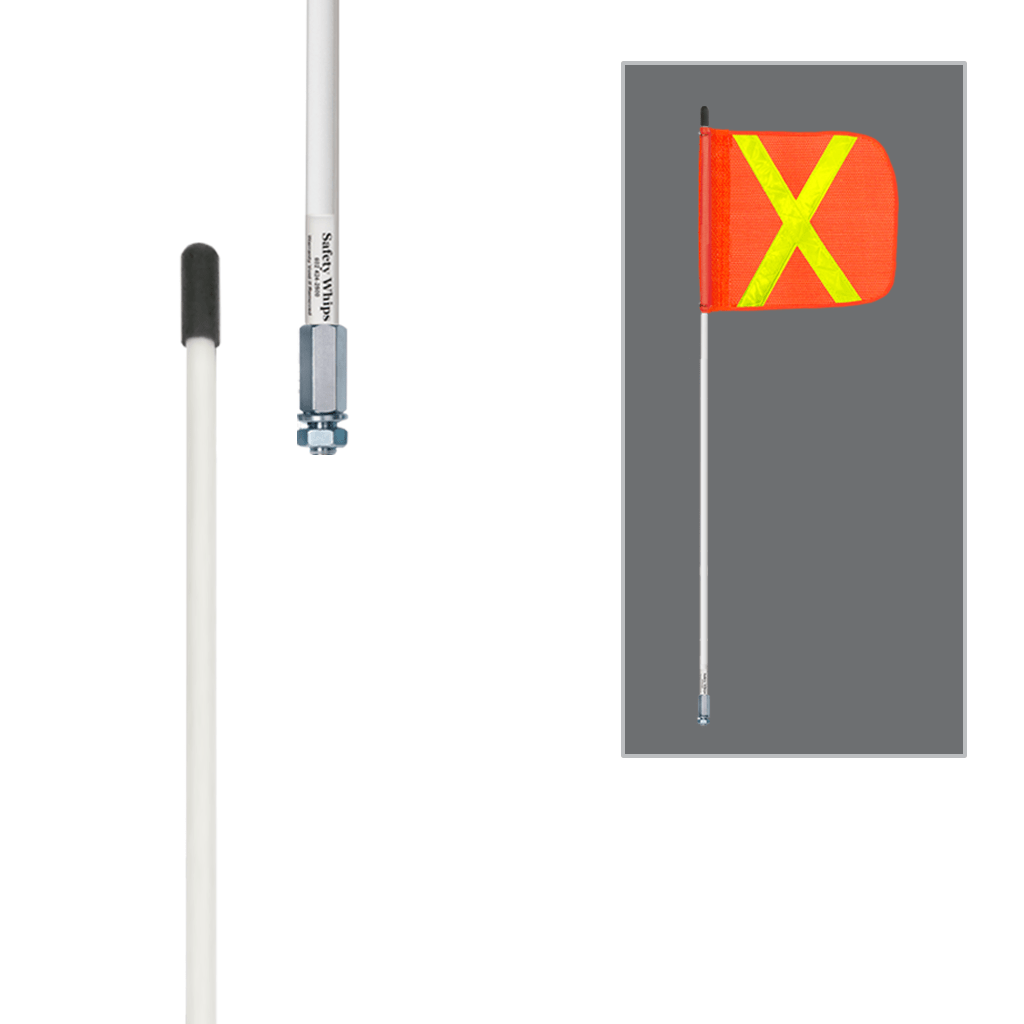 SafetyWhips 3', 1 Piece, Non-Powered, Threaded, Heavy Duty Whip with Orange Flag (Yellow X)