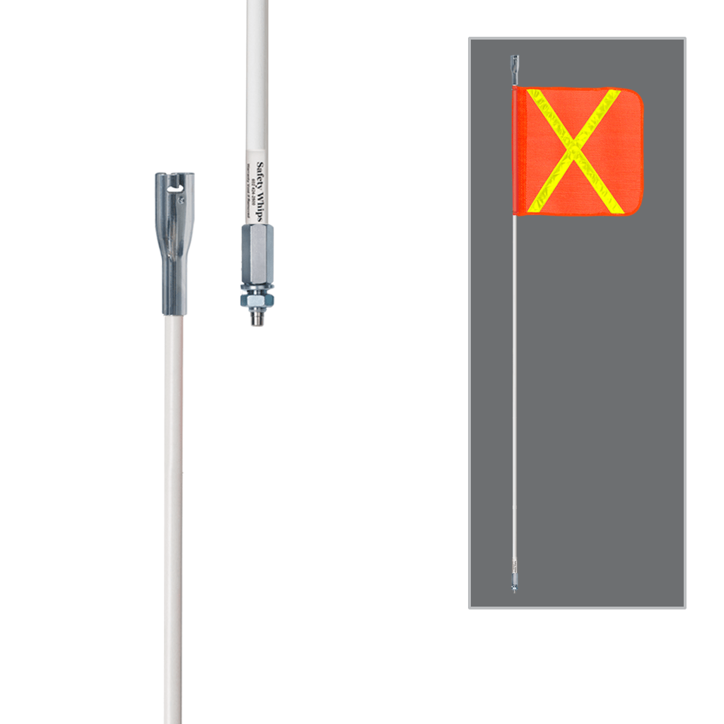 SafetyWhips 5', 1 Piece, Powered, Threaded, Heavy Duty Whip with Orange Flag (Yellow X)