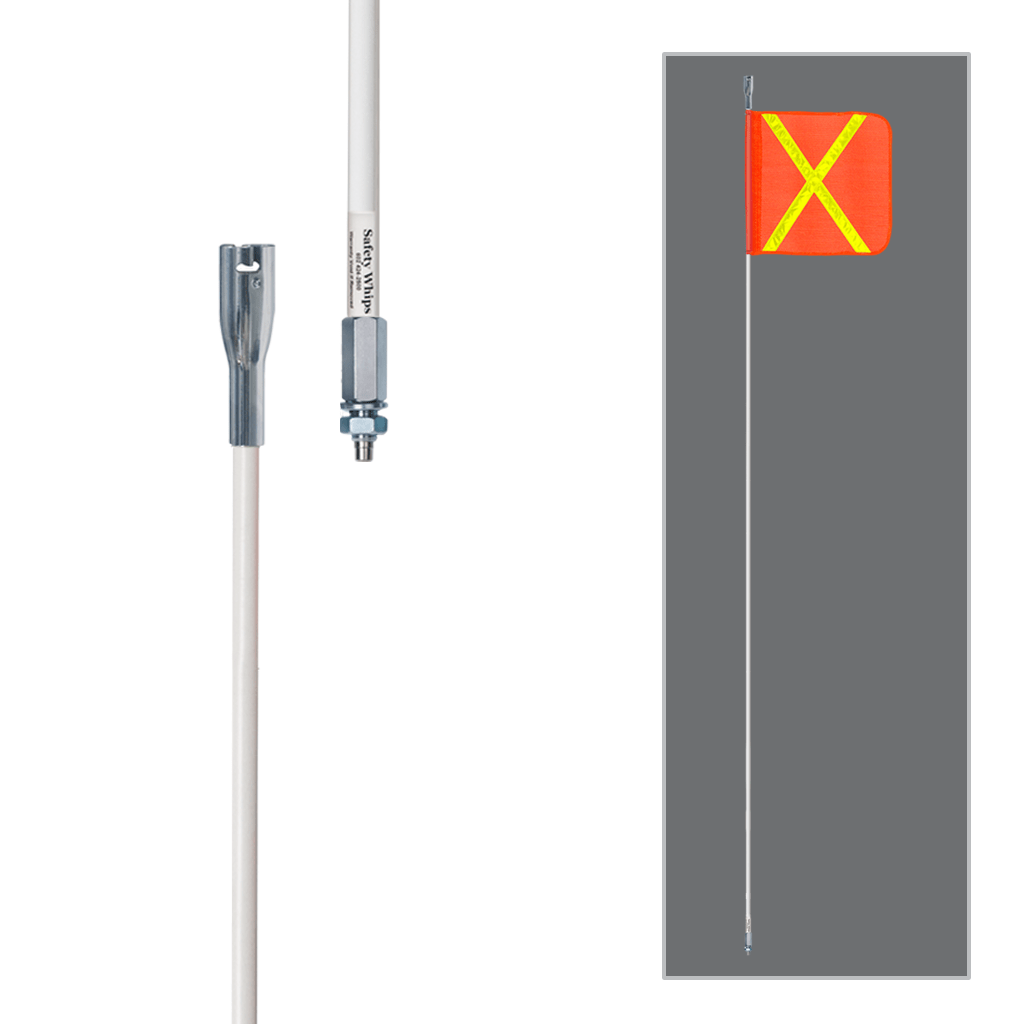 SafetyWhips 9', 1 Piece, Powered, Threaded, Heavy Duty Whip with Orange Flag (Yellow X)
