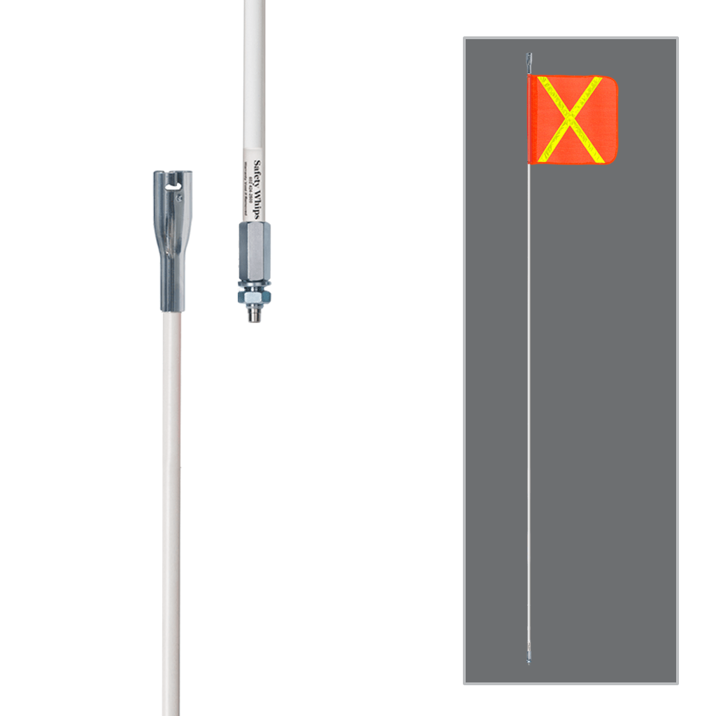 SafetyWhips 11', 1 Piece, Powered, Threaded, Heavy Duty Whip with Orange Flag (Yellow X)
