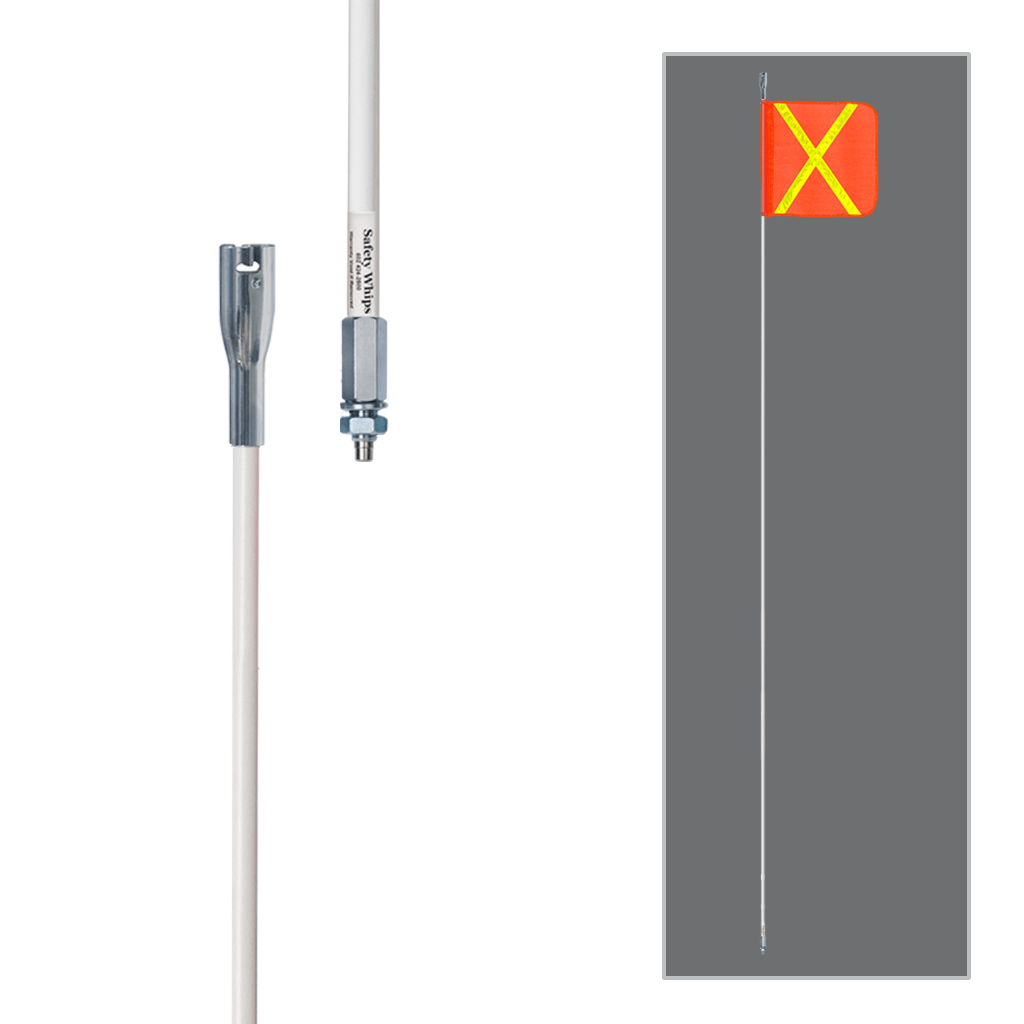 SafetyWhips 12', 1 Piece, Powered, Threaded, Heavy Duty Whip with Orange Flag (Yellow X)